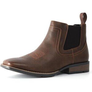 Mens Cowboy Boots Square Toe Ankle Boots Brown